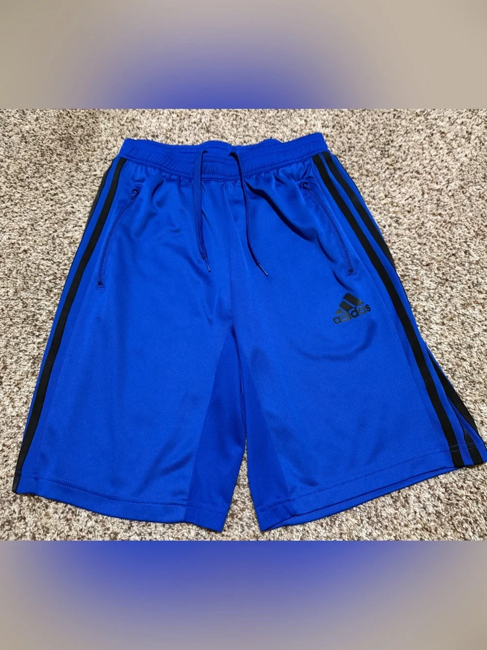 Adidas Royal Blue Workout Essentials Base 3 Stripes Pique Athletic Shorts Mens S